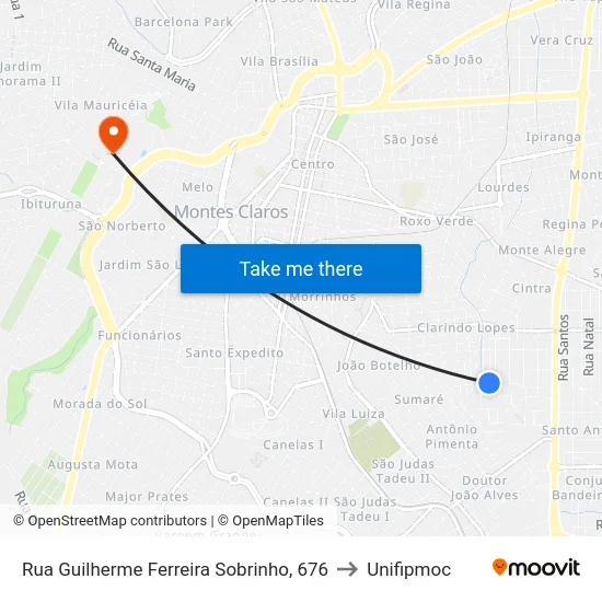 Rua Guilherme Ferreira Sobrinho, 676 to Unifipmoc map