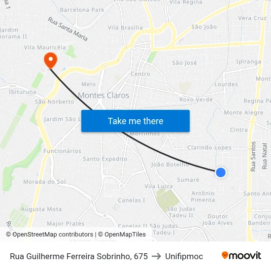 Rua Guilherme Ferreira Sobrinho, 675 to Unifipmoc map