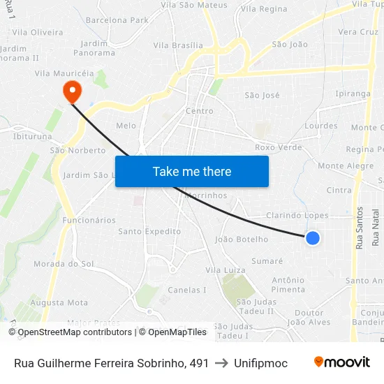 Rua Guilherme Ferreira Sobrinho, 491 to Unifipmoc map