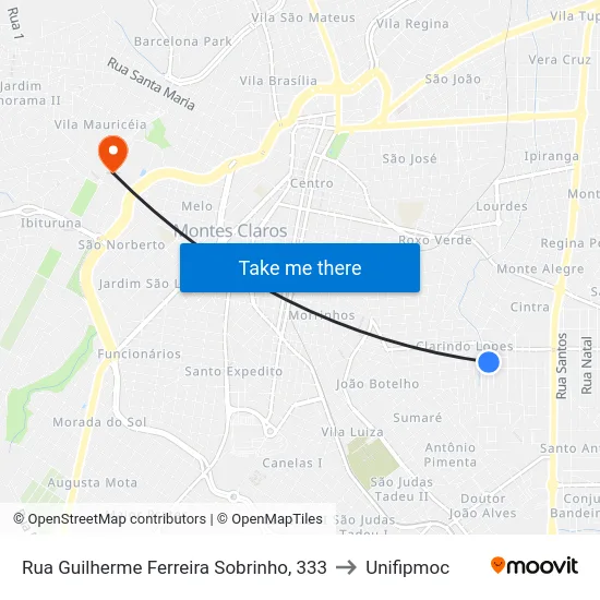 Rua Guilherme Ferreira Sobrinho, 333 to Unifipmoc map