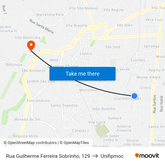 Rua Guilherme Ferreira Sobrinho, 129 to Unifipmoc map