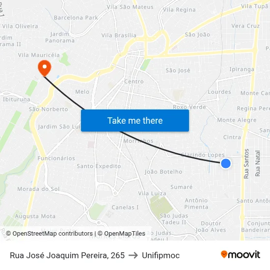 Rua José Joaquim Pereira, 265 to Unifipmoc map