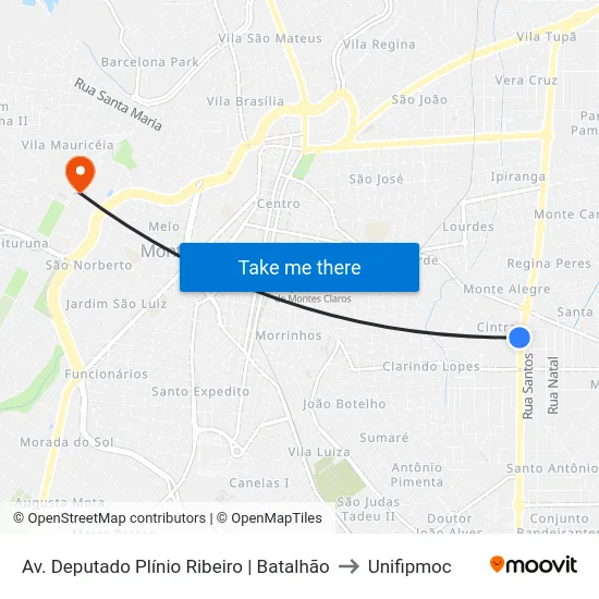 Av. Deputado Plínio Ribeiro | Batalhão to Unifipmoc map