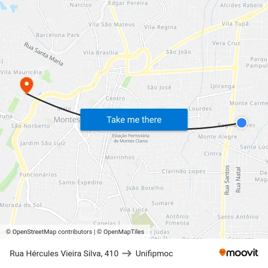 Rua Hércules Vieira Silva, 410 to Unifipmoc map