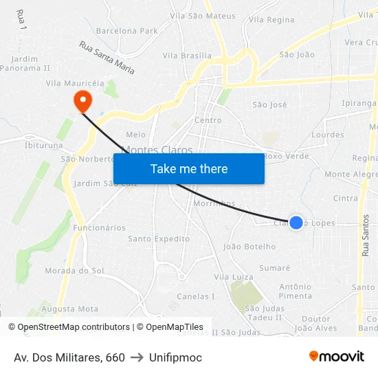 Av. Dos Militares, 660 to Unifipmoc map