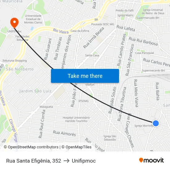 Rua Santa Efigênia, 352 to Unifipmoc map
