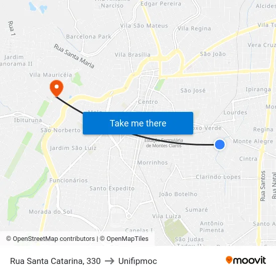 Rua Santa Catarina, 330 to Unifipmoc map