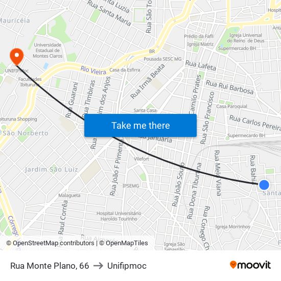 Rua Monte Plano, 66 to Unifipmoc map