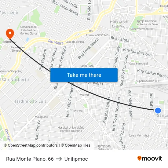 Rua Monte Plano, 66 to Unifipmoc map