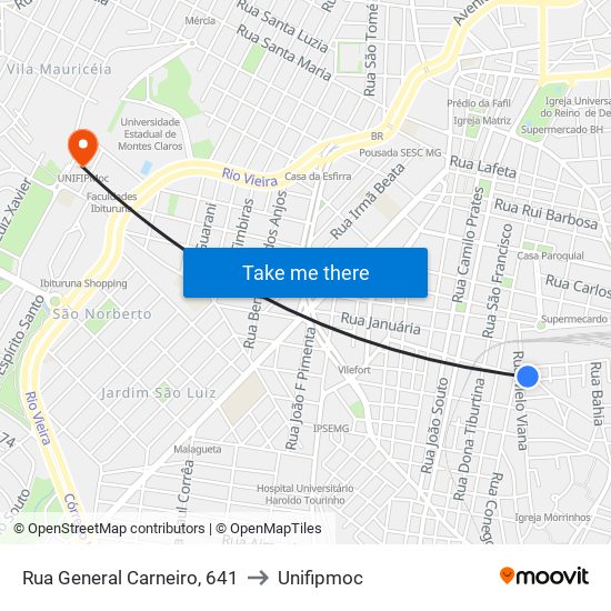 Rua General Carneiro, 641 to Unifipmoc map
