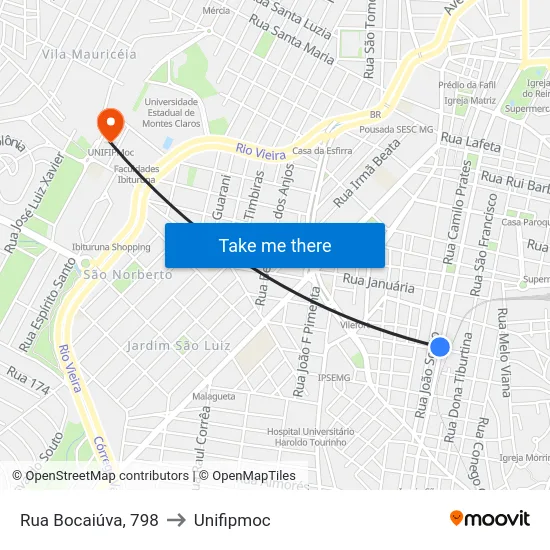 Rua Bocaiúva, 798 to Unifipmoc map