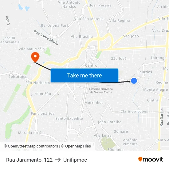 Rua Juramento, 122 to Unifipmoc map