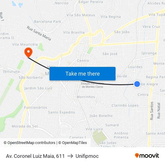 Av. Coronel Luiz Maia, 611 to Unifipmoc map