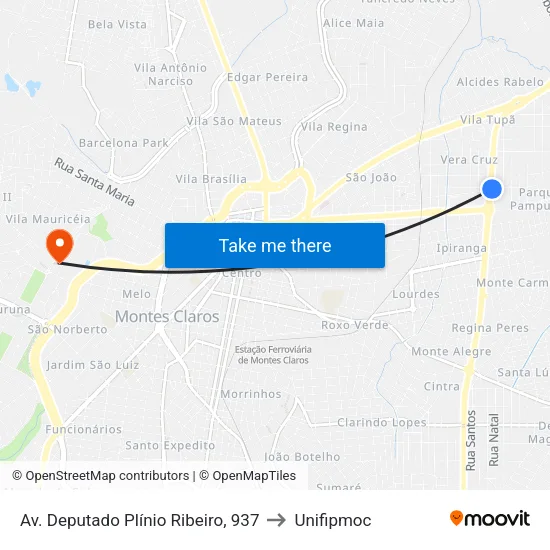 Av. Deputado Plínio Ribeiro, 937 to Unifipmoc map