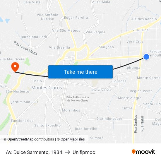 Av. Dulce Sarmento, 1934 to Unifipmoc map