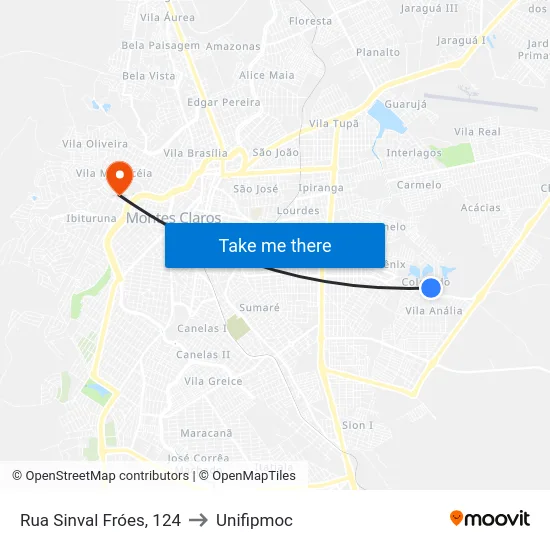 Rua Sinval Fróes, 124 to Unifipmoc map