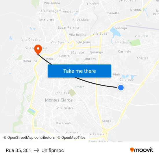 Rua 35, 301 to Unifipmoc map