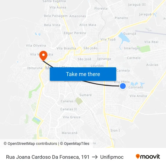Rua Joana Cardoso Da Fonseca, 191 to Unifipmoc map