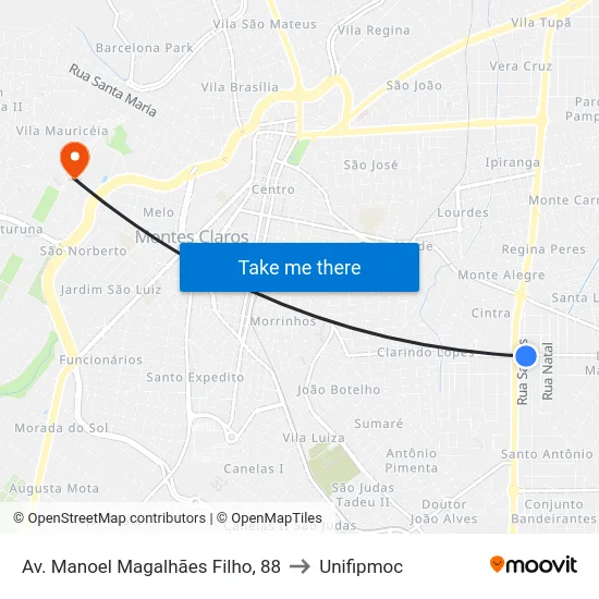 Av. Manoel Magalhães Filho, 88 to Unifipmoc map