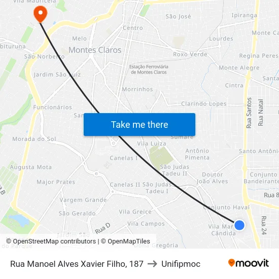 Rua Manoel Alves Xavier Filho, 187 to Unifipmoc map