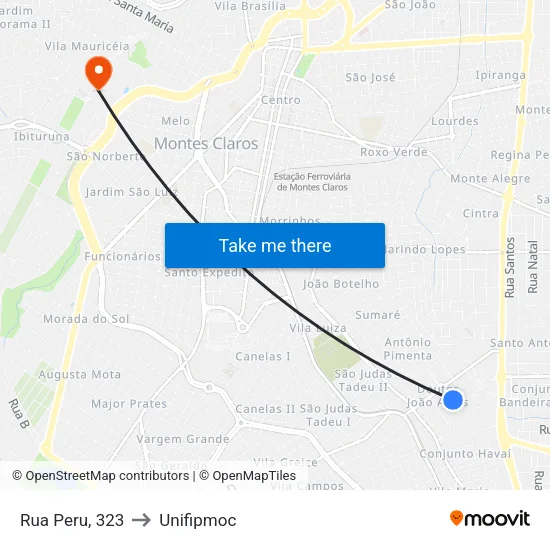 Rua Peru, 323 to Unifipmoc map