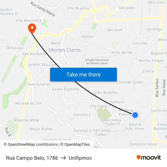 Rua Campo Belo, 1786 to Unifipmoc map