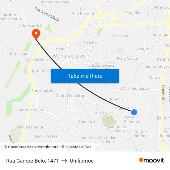 Rua Campo Belo, 1471 to Unifipmoc map