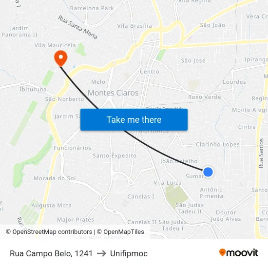 Rua Campo Belo, 1241 to Unifipmoc map