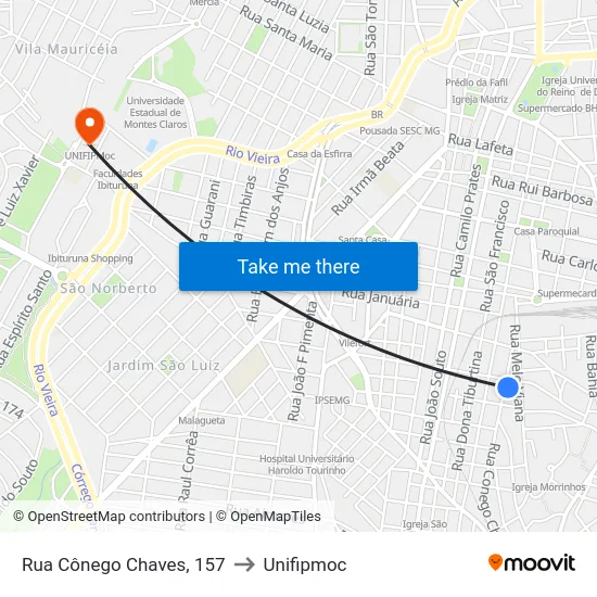 Rua Cônego Chaves, 157 to Unifipmoc map