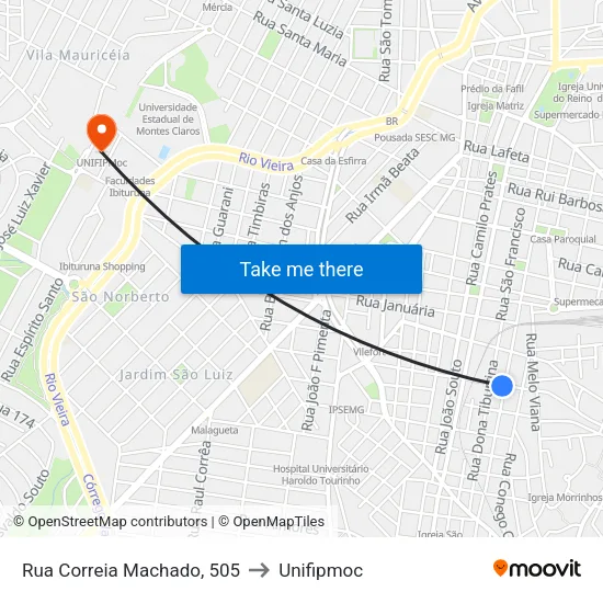 Rua Correia Machado, 505 to Unifipmoc map