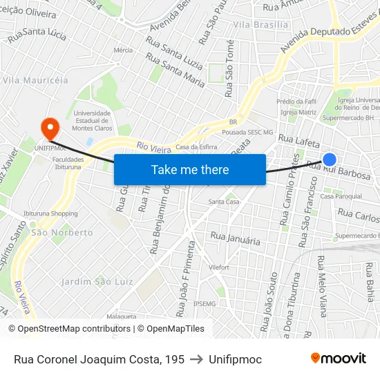 Rua Coronel Joaquim Costa, 195 to Unifipmoc map