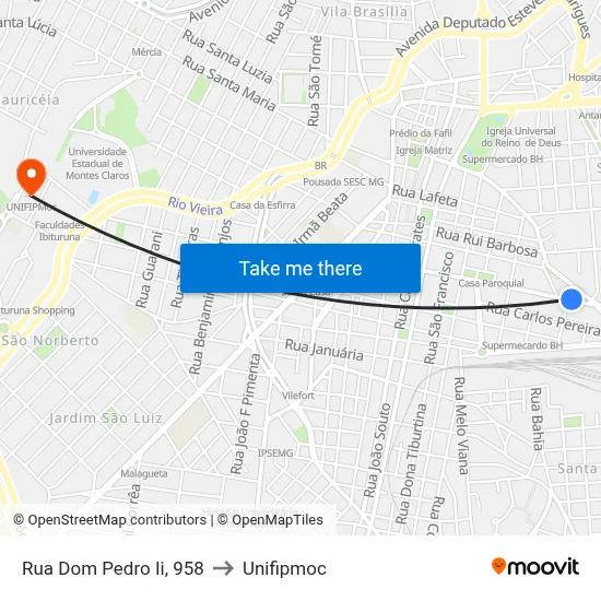 Rua Dom Pedro Ii, 958 to Unifipmoc map