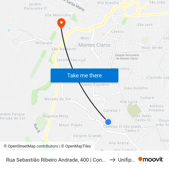 Rua Sebastião Ribeiro Andrade, 400 | Condomínio Canelas to Unifipmoc map