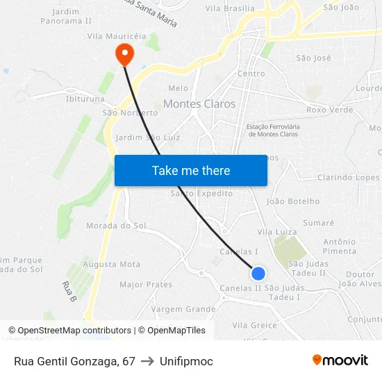 Rua Gentil Gonzaga, 67 to Unifipmoc map