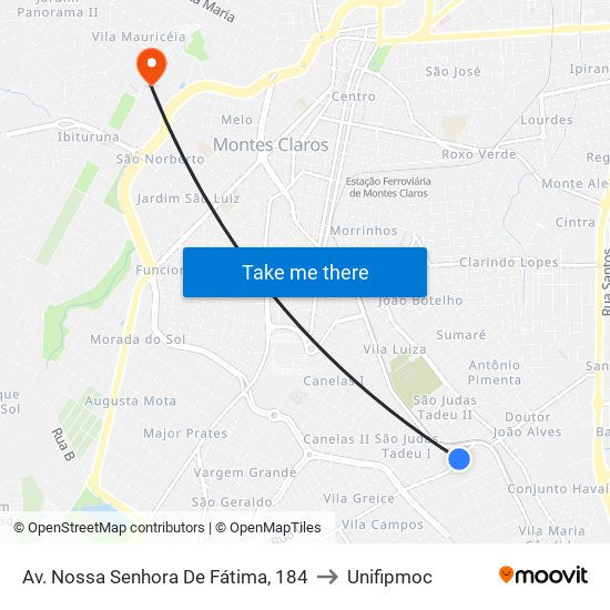 Av. Nossa Senhora De Fátima, 184 to Unifipmoc map