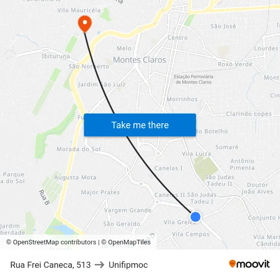 Rua Frei Caneca, 513 to Unifipmoc map