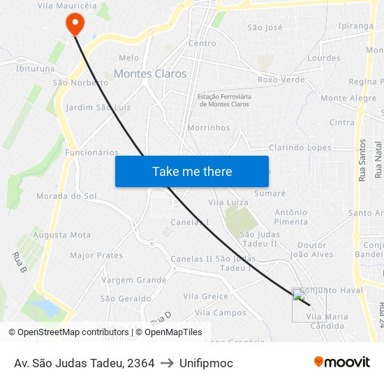 Av. São Judas Tadeu, 2364 to Unifipmoc map