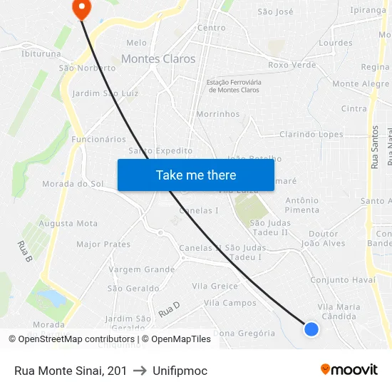 Rua Monte Sinai, 201 to Unifipmoc map