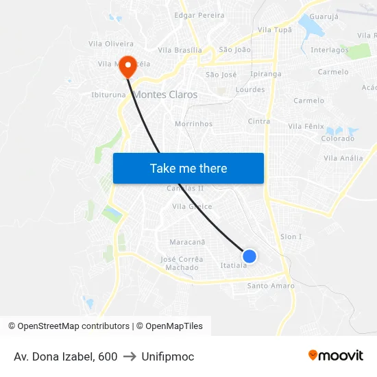 Av. Dona Izabel, 600 to Unifipmoc map