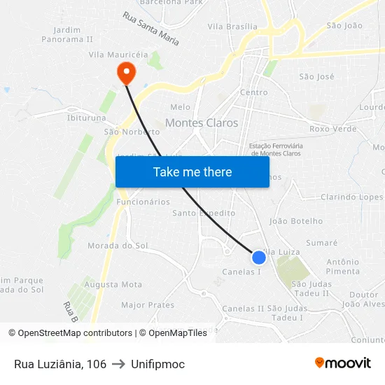 Rua Luziânia, 106 to Unifipmoc map