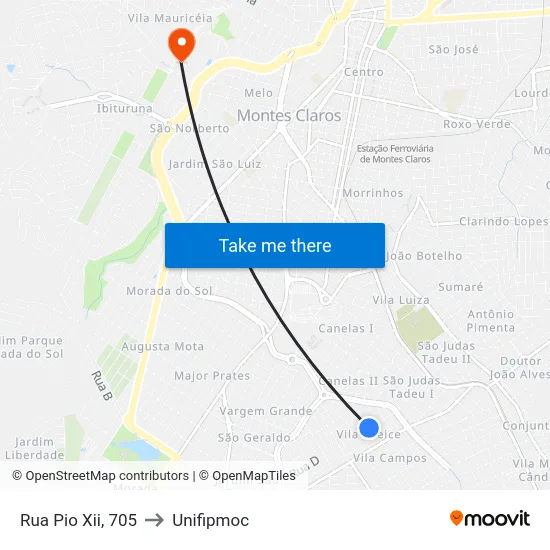 Rua Pio Xii, 705 to Unifipmoc map
