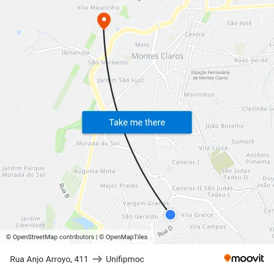 Rua Anjo Arroyo, 411 to Unifipmoc map