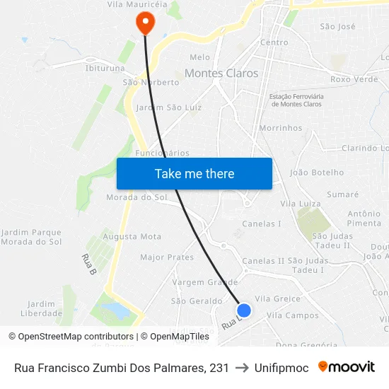Rua Francisco Zumbi Dos Palmares, 231 to Unifipmoc map
