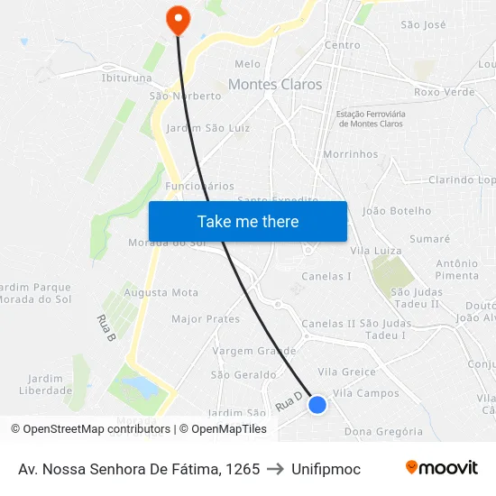Av. Nossa Senhora De Fátima, 1265 to Unifipmoc map