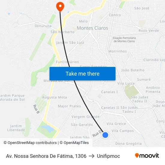 Av. Nossa Senhora De Fátima, 1306 to Unifipmoc map