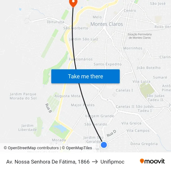 Av. Nossa Senhora De Fátima, 1866 to Unifipmoc map