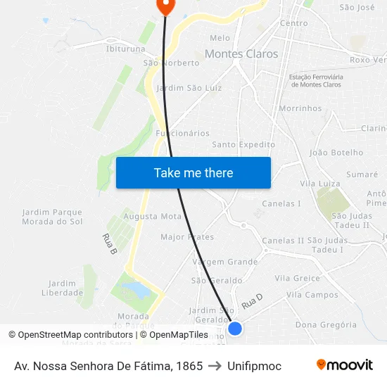 Av. Nossa Senhora De Fátima, 1865 to Unifipmoc map