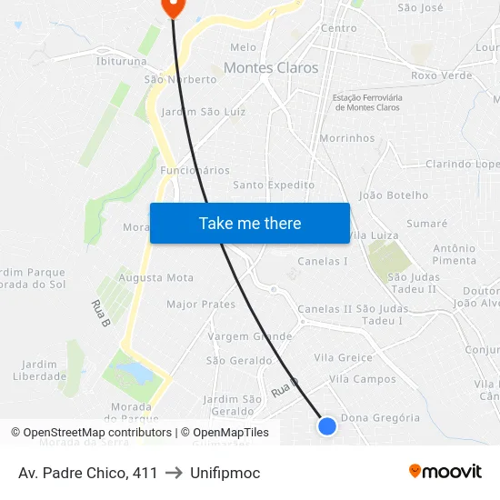 Av. Padre Chico, 411 to Unifipmoc map