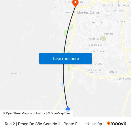 Rua 2 | Praça Do São Geraldo II - Ponto Final Da Linha 7103 to Unifipmoc map