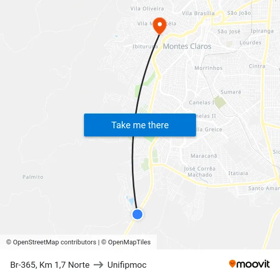 Br-365, Km 1,7 Norte to Unifipmoc map
